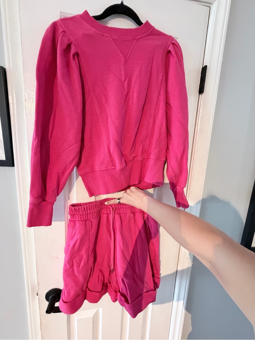 Hot Pink Women's Sweatshirt & Drawstring Shorts Set